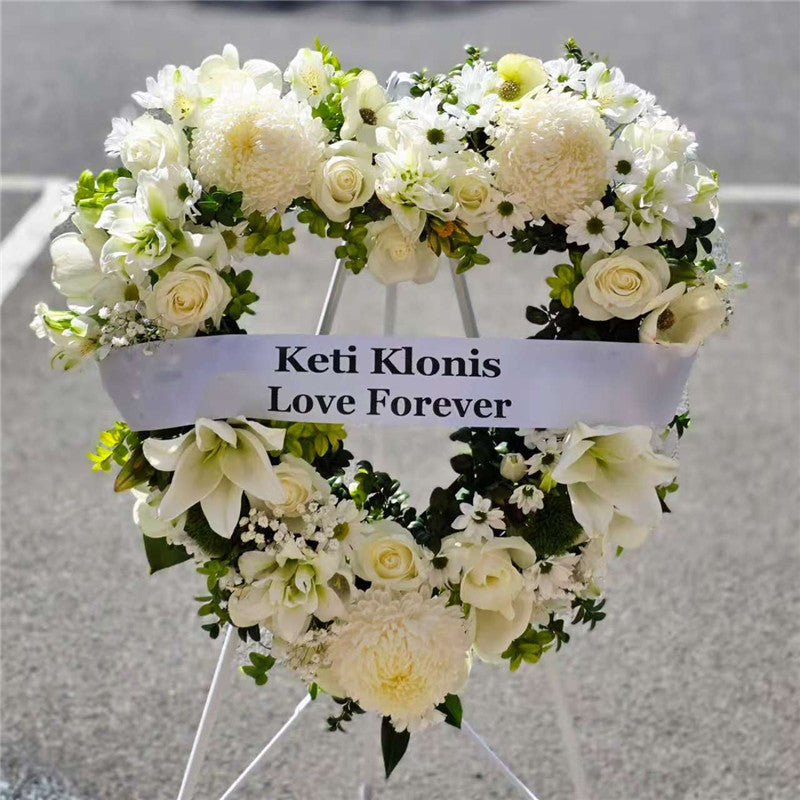 Funeral Heart Wreath #27 30cm/65cm Seasonal White Style丨Funeral Flowers delivery Melbourne