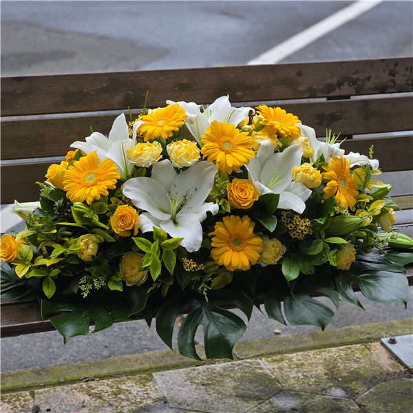 Funeral Casket Spray Flowers #16 80-120cm White & Yellow丨Funeral Flowers delivery Melbourne