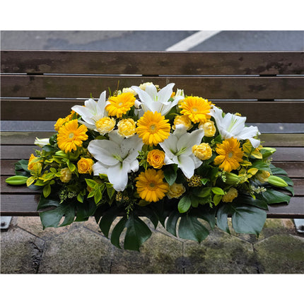 Funeral Casket Spray Flowers #16 80-120cm White & Yellow丨Funeral Flowers delivery Melbourne