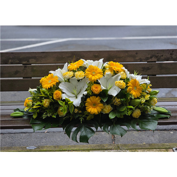 Funeral Casket Spray Flowers #16 80-120cm White & Yellow丨Funeral Flowers delivery Melbourne