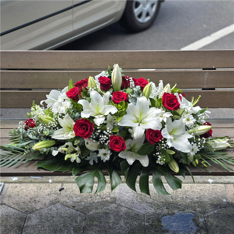 Funeral Casket Spray Flowers #18 80-120cm Red & White丨Funeral Flowers delivery Melbourne
