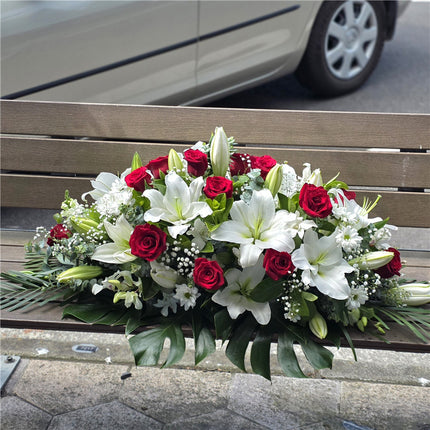 Funeral Casket Spray Flowers #18 80-120cm Red & White丨Funeral Flowers delivery Melbourne