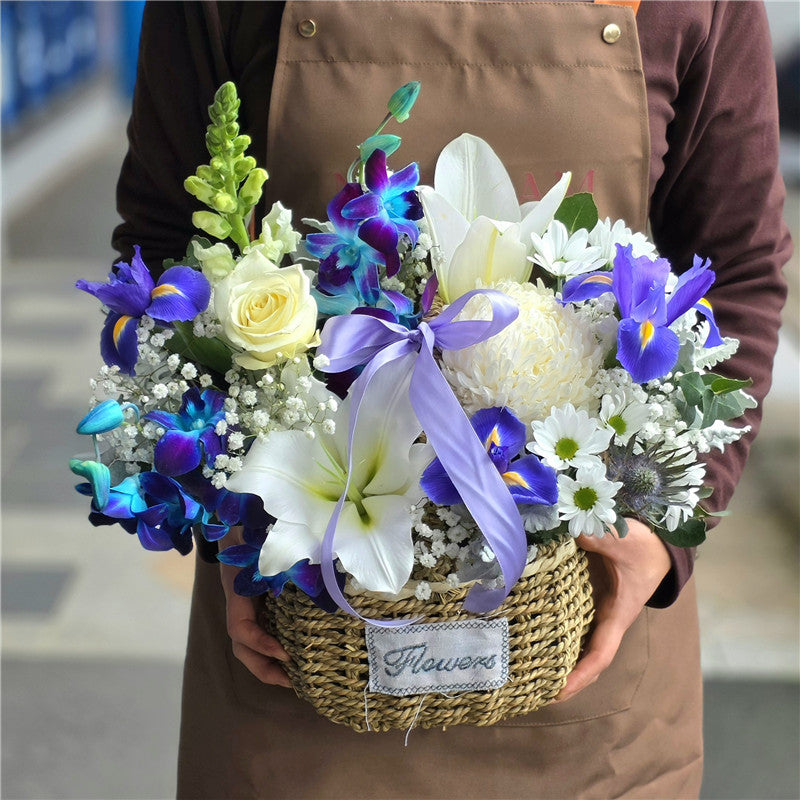 White & Purple Flower Bakset