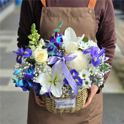 White & Purple Flower Bakset