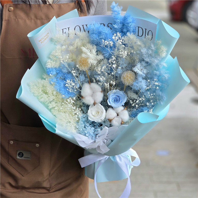 Ice Blue Everlasting Preserved Flower Bouquet Medium Size丨Preserved Flowers丨Dry Flowers Melbourne