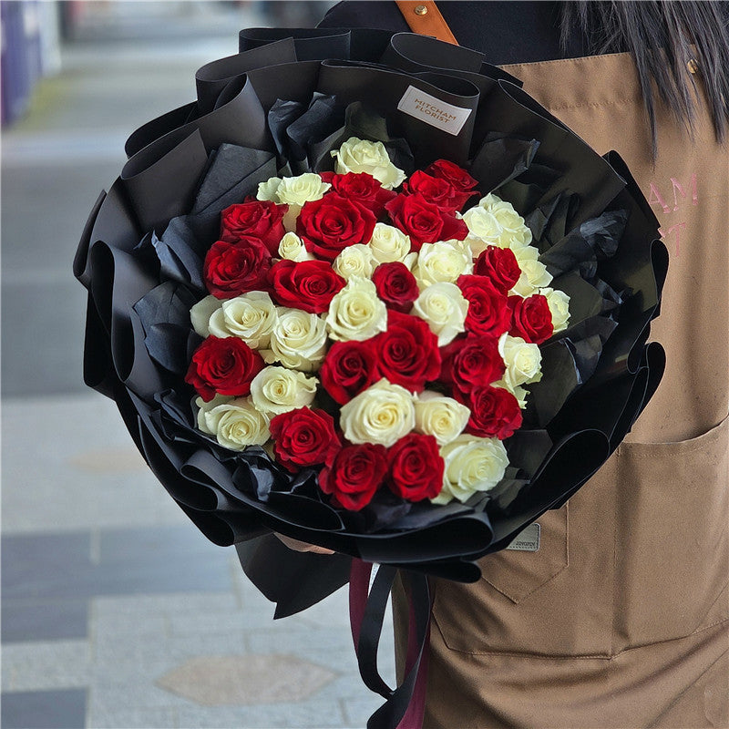 40 Red & White Roses Bouquet