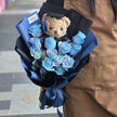 Graduation Flowers丨12 Ice Blue Roses & Graduation Teddy (23cm) Bouquet