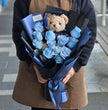 Graduation Flowers丨12 Ice Blue Roses & Graduation Teddy (23cm) Bouquet