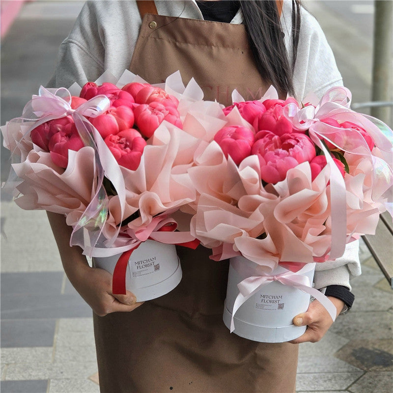 10 Coral Charm Peonies Hatbox