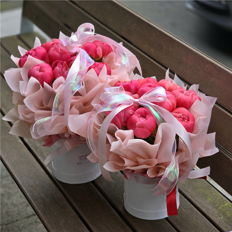 10 Coral Charm Peonies Hatbox