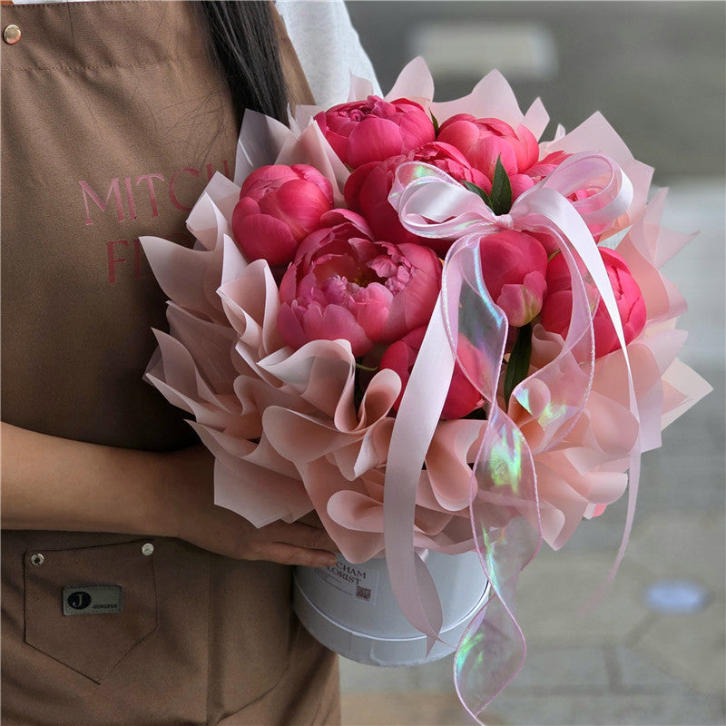 10 Coral Charm Peonies Hatbox