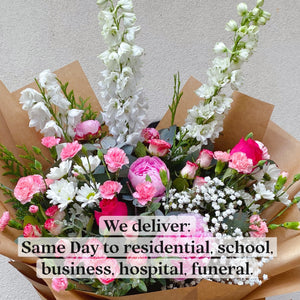 We deliver: same day to residential, school, business, hospital, funeral