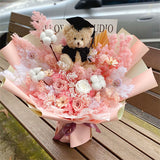 Preserved Flower Bouquet - Graduation Teddy Pink Style