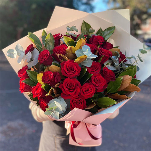 24 White & Red Roses Bouquet