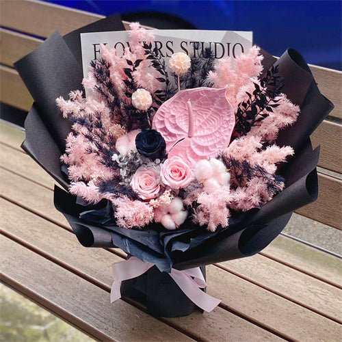 Black&Pink Everlasting Preserved Flower Bouquet Medium丨Preserved Flowers丨Dry Flowers Melbourne