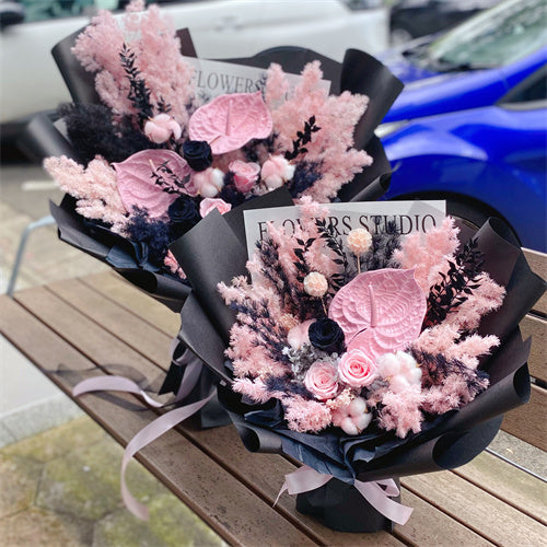 Black&Pink Everlasting Preserved Flower Bouquet Medium丨Preserved Flowers丨Dry Flowers Melbourne