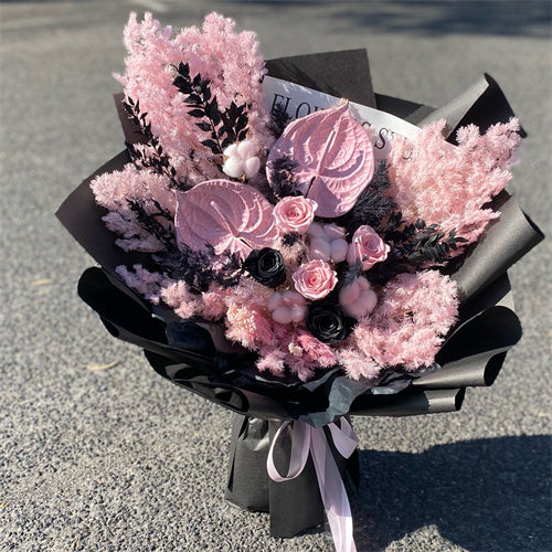 Black & Pink Everlasting Preserved Flower Bouquet Large Size丨Preserved Flowers丨Dry Flowers Melbourne