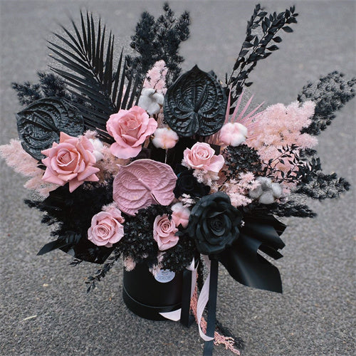 Black&Pink Everlasting Preserved Flower Hatbox Large丨Preserved Flowers丨Dry Flowers Melbourne