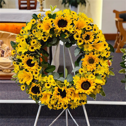 Funeral Wreath #20 Yellow & Sunflowers丨Funeral Flowers delivery Melbourne