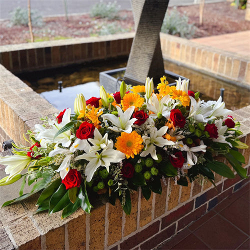 Funeral Casket Spray Flowers #6 80-120cm Yellow & White & Red丨Funeral Flowers delivery Melbourne