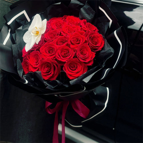 21 Red Roses & Orchid Bouquet