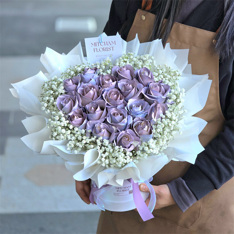 ❤Heart Shape Misty Purple Rose & Gyp Hatbox (Small)