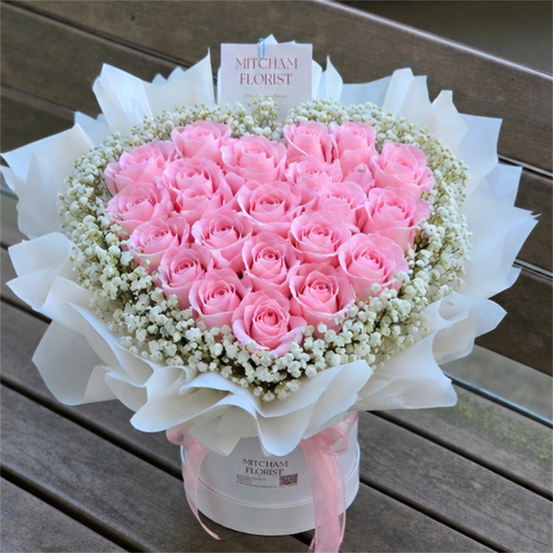 ❤Heart Shape Pink Rose & Gyp Hatbox (Small)