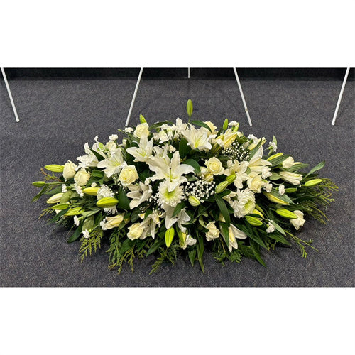 Funeral Casket Spray Flowers #1 80-120cm Seasonal White丨Funeral Flowers delivery Melbourne