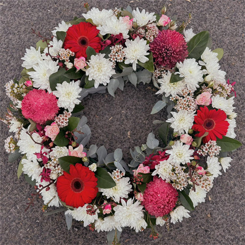 Funeral Wreath #3 White & Red丨Funeral Flowers delivery Melbourne