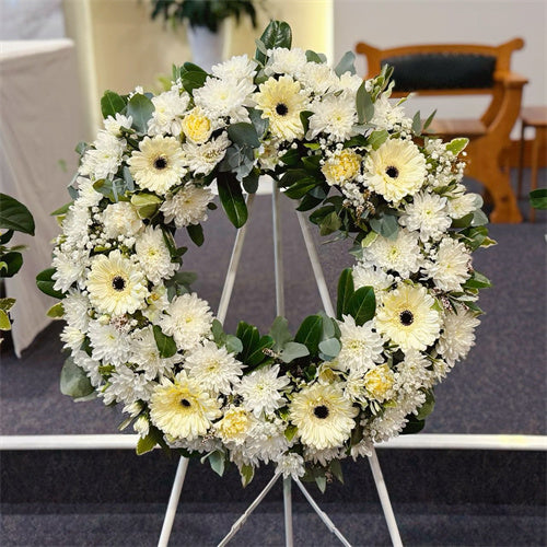 Funeral Wreath #5 White Classic丨Funeral Flowers delivery Melbourne