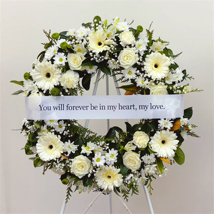 Funeral Wreath #5 White Classic丨Funeral Flowers delivery Melbourne