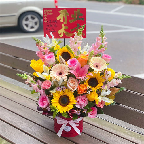 Business Opening Flowers - Hatbox Style 6 墨尔本开业鲜花抱抱桶