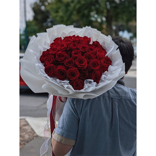 33 Red Roses (White Style) – Mitcham Florist