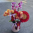 4 Stems x Orange & Purple Large Phalaenopsis Potted Orchid (70cm)