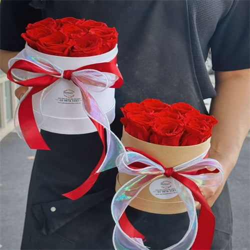 8 Everlasting Preserved Red Roses Mini Hatbox丨Preserved Flowers丨Dry Flowers Melbourne