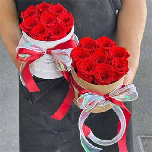 8 Everlasting Preserved Red Roses Mini Hatbox丨Preserved Flowers丨Dry Flowers Melbourne