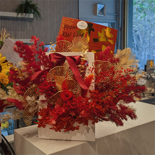 Red & Gold Everlasting Preserved Flower Box 墨尔本开业永生花/墨尔本年宵花丨Preserved Flowers丨Dry Flowers Melbourne