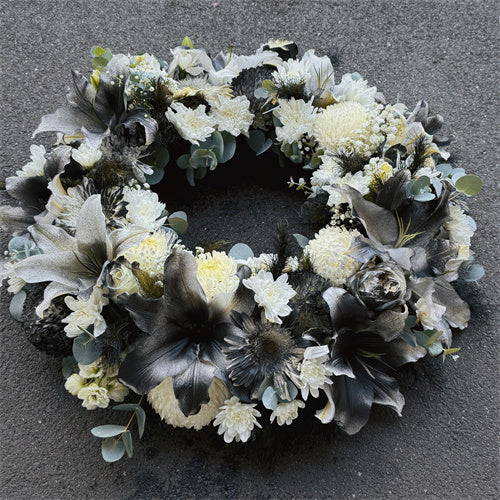 Funeral Wreath #29 Black & White丨Funeral Flowers delivery Melbourne