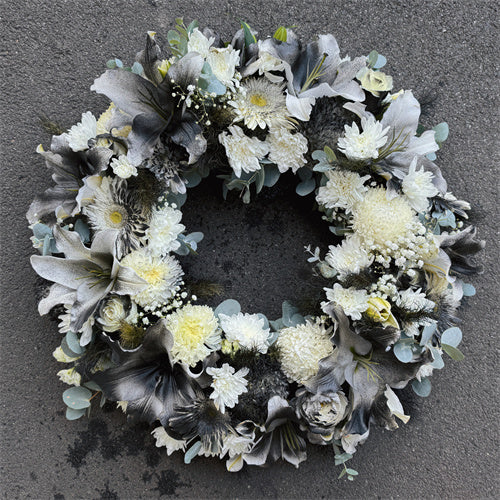 Funeral Wreath #29 Black & White丨Funeral Flowers delivery Melbourne