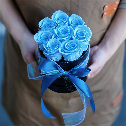 8 Ice Blue Everlasting Preserved Roses Mini Hatbox丨Preserved Flowers丨Dry Flowers Melbourne