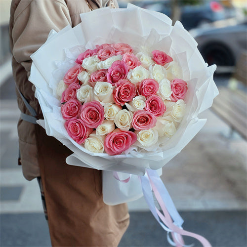40 Pink & White Roses Bouquet