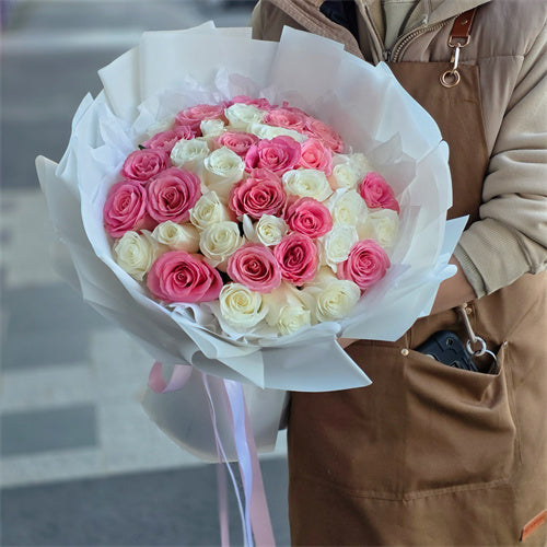 40 Pink & White Roses Bouquet