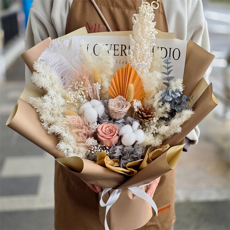 Neutral Everlasting Preserved Flower Bouquet Medium Size丨Preserved Flowers丨Dry Flowers Melbourne