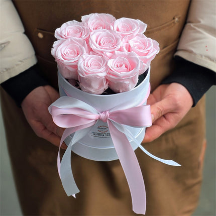 8 Pink Everlasting Preserved Roses Mini Hatbox丨Preserved Flowers丨Dry Flowers Melbourne