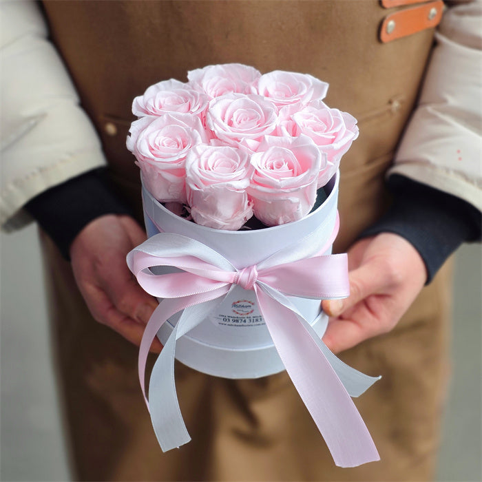 8 Pink Everlasting Preserved Roses Mini Hatbox丨Preserved Flowers丨Dry Flowers Melbourne