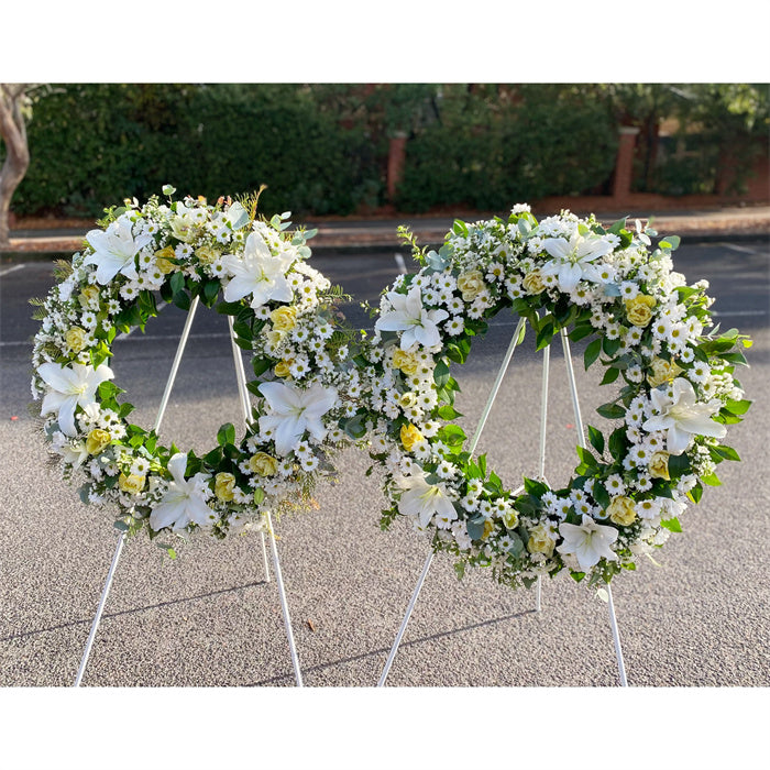 Funeral Wreath #8 White & Yellow丨Funeral Flowers delivery Melbourne