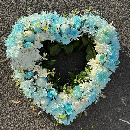 Funeral Heart Wreath #30 30cm/65cm Blue Style丨Funeral Flowers delivery Melbourne