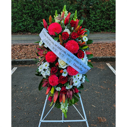 Funeral Spray Tributes #4 White & Red丨Melbourne Funeral Flowers Delivery