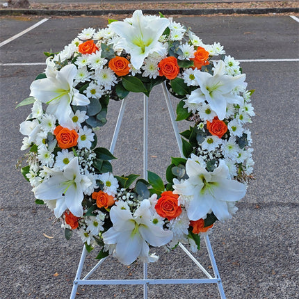 Funeral Wreath #25 Orange & White丨Funeral Flowers delivery Melbourne