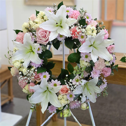 Funeral Wreath #4 Classic Pastel Pink & White丨Funeral Flowers delivery Melbourne